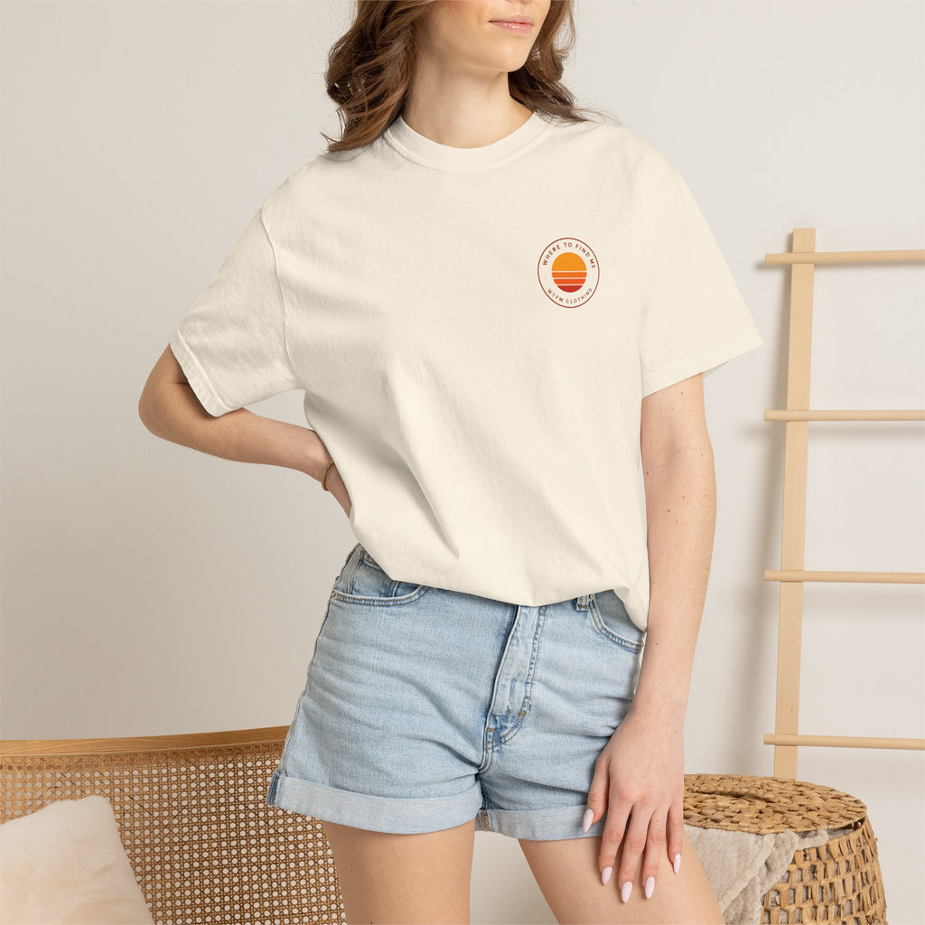 Sunset Logo T-Shirt — “Where to Find Me” Graphic Tee